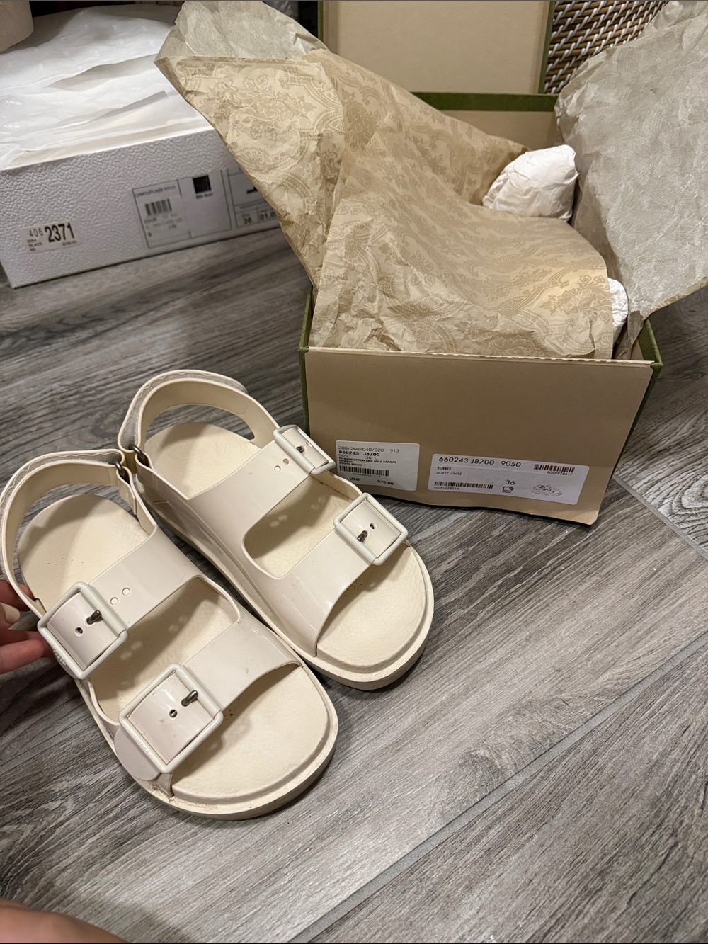 Gucci Rubber Cream Double-Buckle Sandals